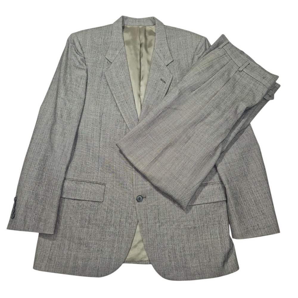 VTG Nino Cerruti Rue Royale Wool 2pc Suit Grey Pleated Sz 40R/39x31
